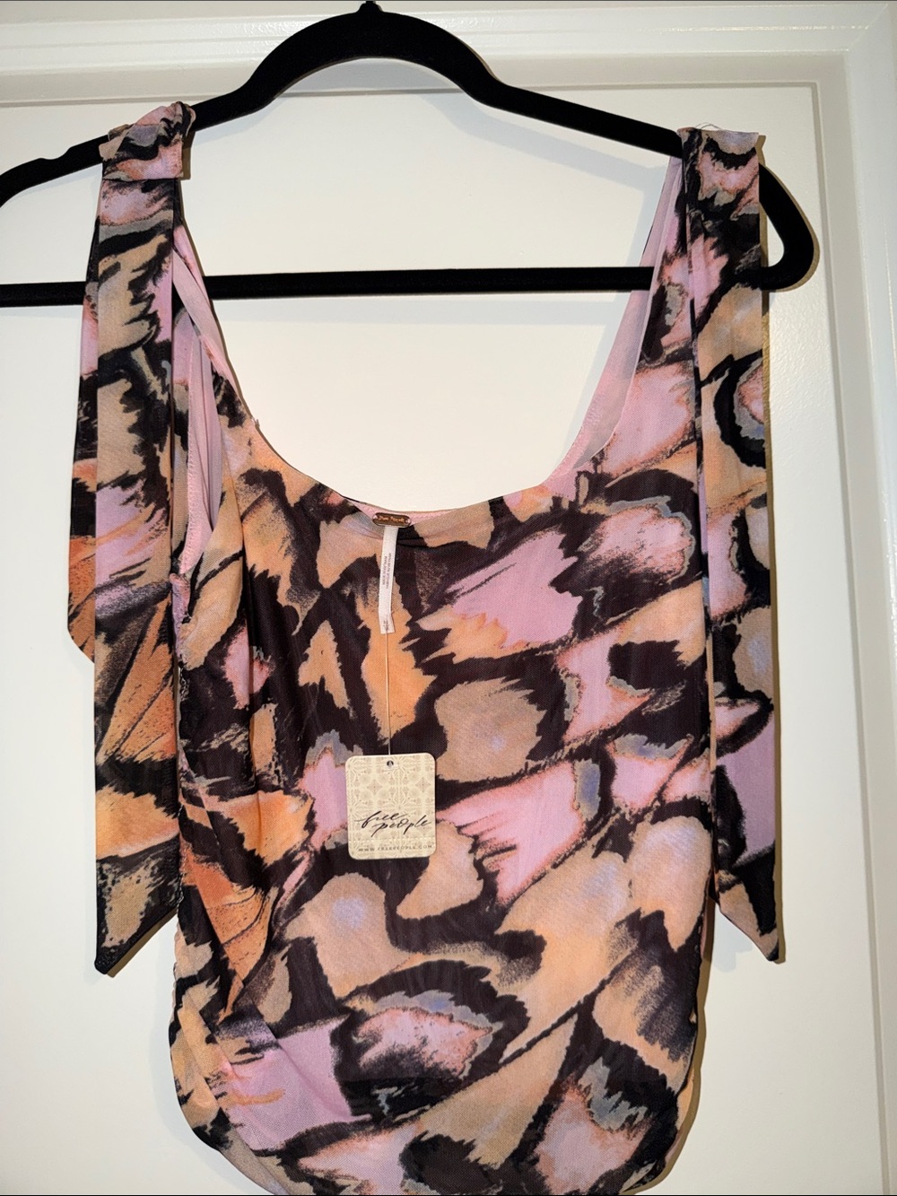 Free People Pink Peach Abstract Tie-Shoulder Cami